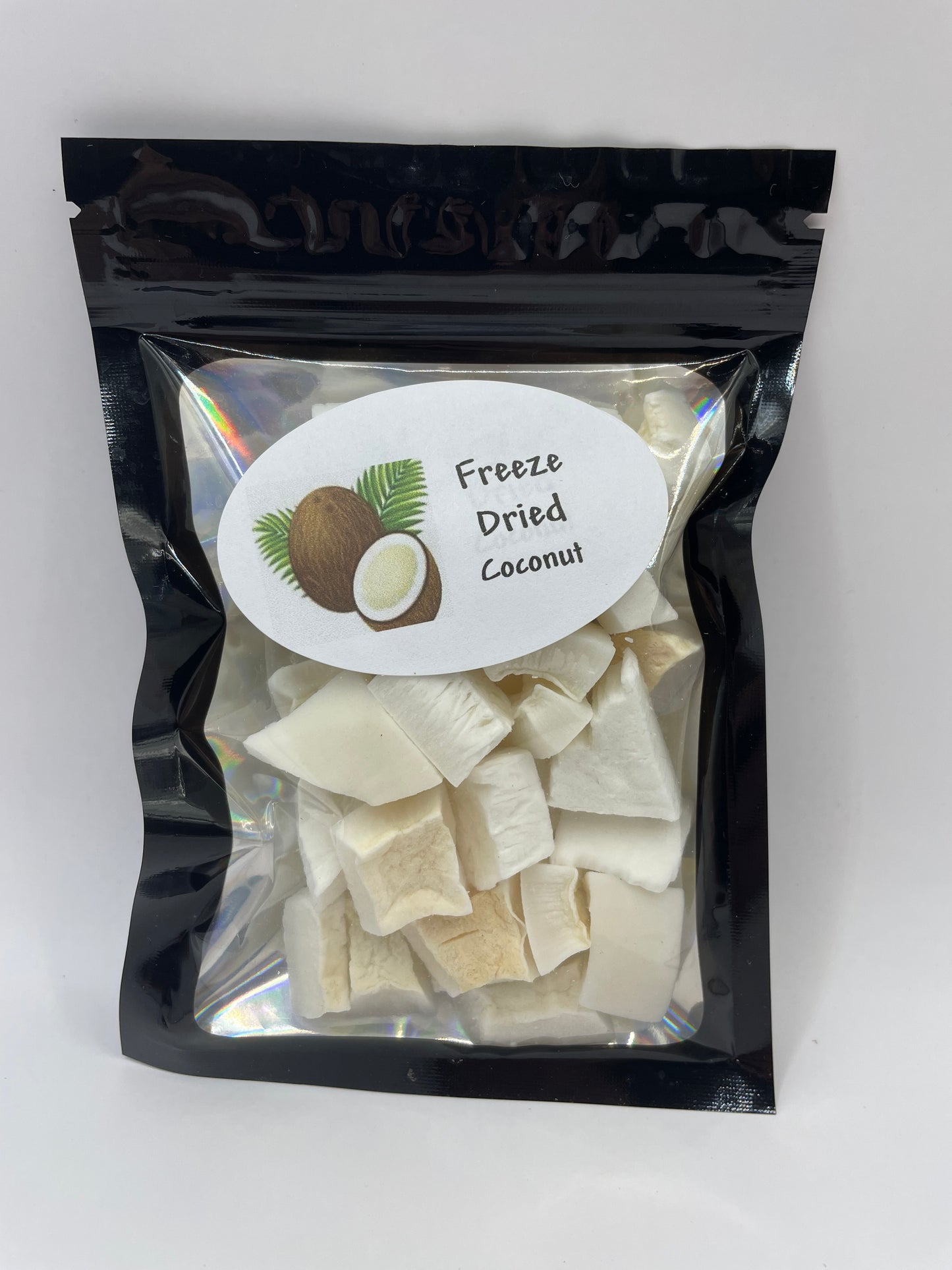 Freeze Dried Coconut Bites no added sugar small bag snack on the run.